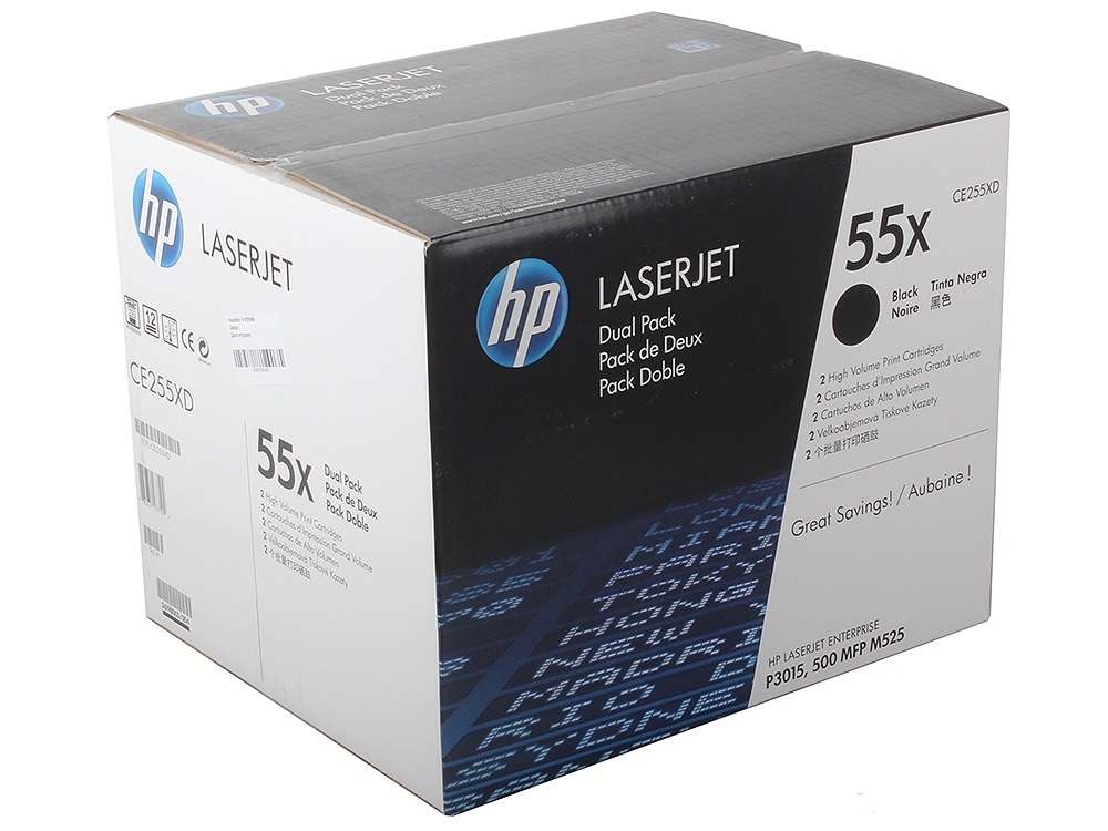 Комплект картриджей HP CE255XD 55X оригинальный чёрный для принтеров LaserJet Enterprise P3015 | LaserJet Enterprise 500 MFP M525