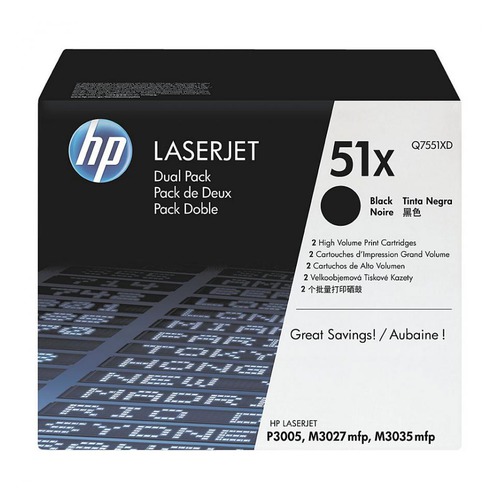 Комплект картриджей HP Q7551XD 51X оригинальный чёрный для принтеров Laserjet P3005 | Laserjet M3027 MFP | Laserjet M3035 MFP