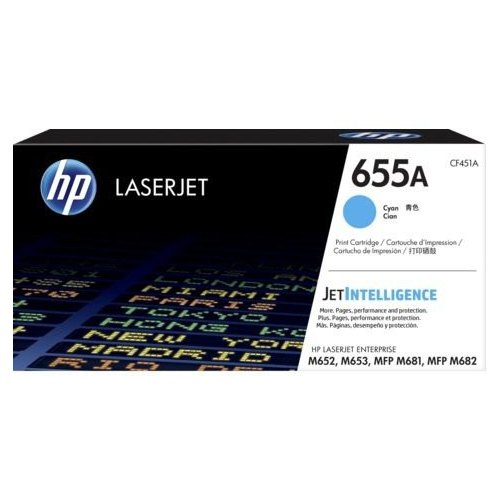 Картридж HP CF451A 655A оригинальный синий для принтеров Laserjet Enterprise M652 | Laserjet Enterprise M653 | Laserjet Enterprise MFP M681 | Laserjet Enterprise MFP M682